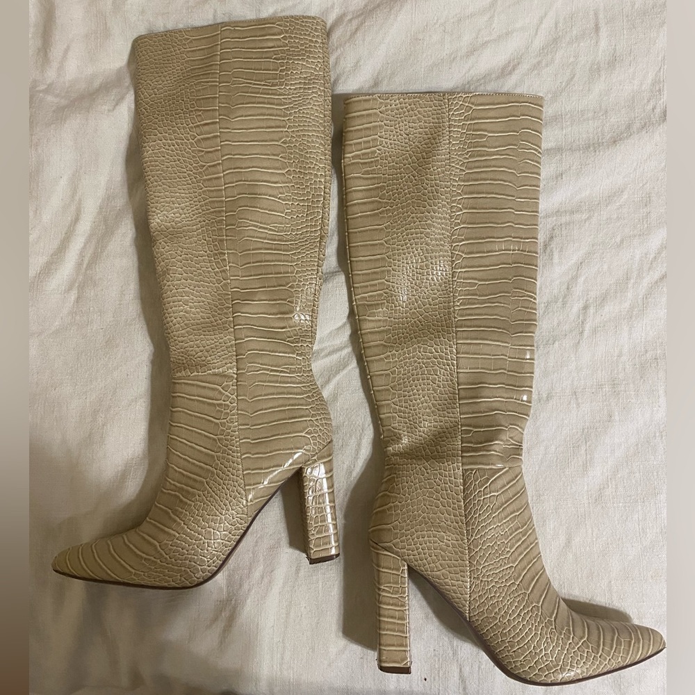 Cream snakeskin boots
